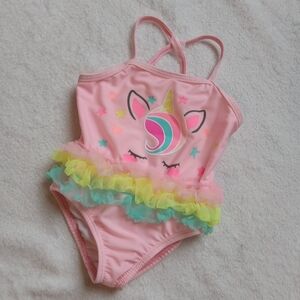 5 for $10 Wonder Nation Pink Unicorn Ruffle Frill 1pc Bathing Suit size 6-9M